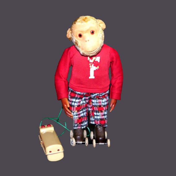 Mid-century Frankie the Roller-skating Monkey. Remote-controlled