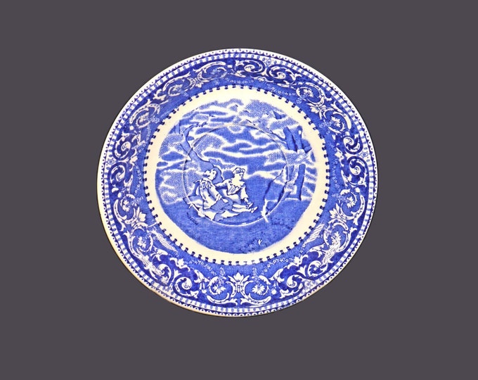 British Anchor Ye Olde Historical Pottery blue transferware large joke-cup saucer only made in England.