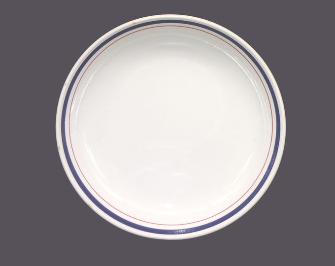 Ceraminter Florence 15" round pasta serving bowl. Vintage hotelware made in Italy. Red and blue stripes on white. Flaws (see below).