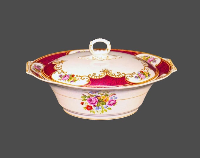 Myott Coronation Rose round covered vegetable serving bowl made in England.