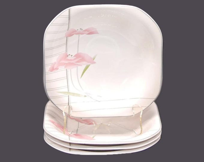 Four Sango Savoir Faire rimmed soup bowls. Quadrille semi-porcelain designed by Andre Richard. Flaw (see below).
