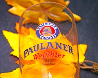 Vintage Paulaner Munchen Beer Pint Glass: Etched Logo, Weighted Base