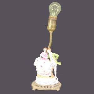 Porcelain table lamp. Victorian Courting Couple in period dress. Electric.