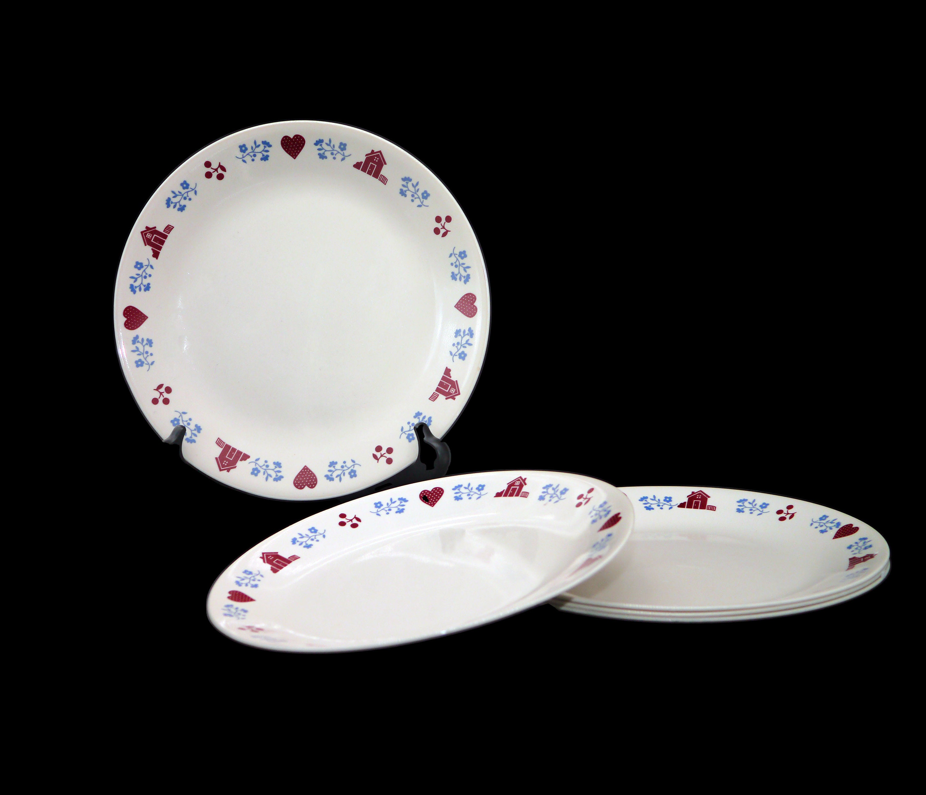 Five Corelle Corningware Hometown dinner plates made in USA. Flaw (see