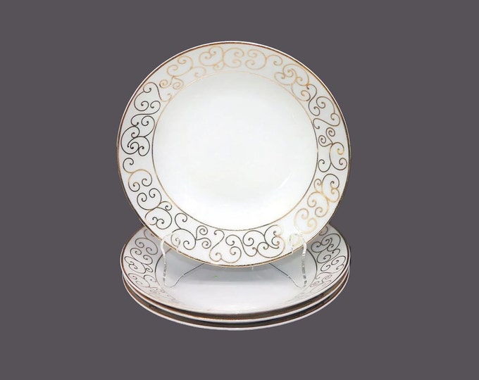 Holiday Joy | Spal Piazza rimmed soup bowls. Gold scrolls on white. Choose quantity below.