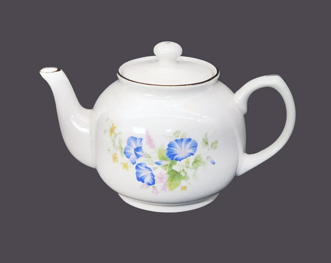 Royal Oak RLO4 four-cup teapot. Pink, blue, yellow flowers, gold edge, accents. Flaw (see below).