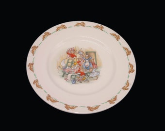 Royal Doulton Bunnykins child's salad plate. Bunnies hanging wallpaper. Made in England.