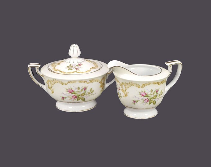 Narumi Rosebud creamer and covered sugar bowl set made in Japan.