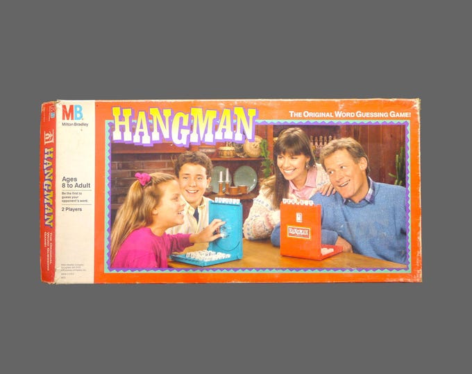 Hangman board game published 1988 by Milton Bradley. Incomplete (see below).