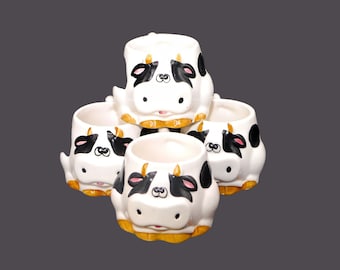 Vintage Spotted Cow Mugs: Hand-Painted Figural coffee or tea mugs, Set of 4