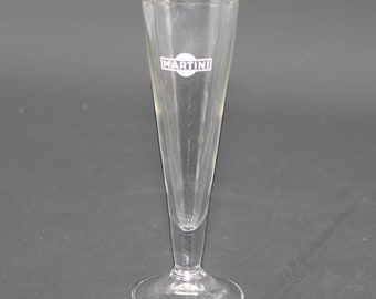 Vintage Asti Martini tulip-shaped champagne flute | glass. Etched-glass branding.