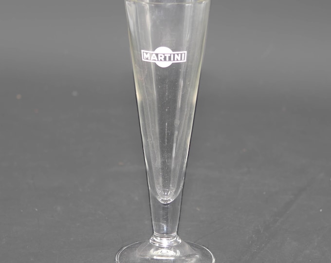 Vintage Asti Martini tulip-shaped champagne flute | glass. Etched-glass branding.