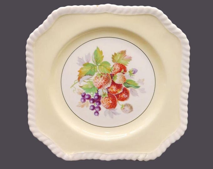Almost antique Johnson Brothers California square salad plate. Yellow rim, berries center rope edge. Made in England.