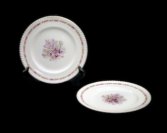 Pair of Johnson Brothers Queen's Bouquet luncheon plates. Old English ironstone made in England. Flaw (see below).