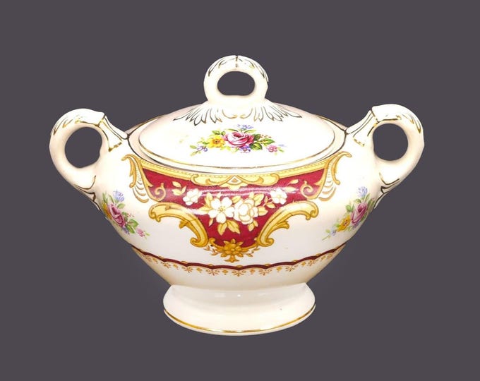 Vintage Empire Porcelain Co York Maroon covered sugar bowl made in England.