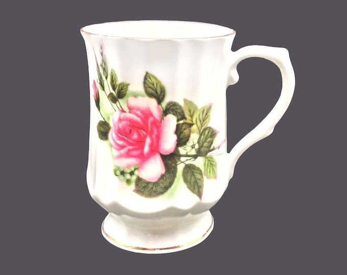 Viceroy bone china tea mug. Pink roses, greenery, gold accents.