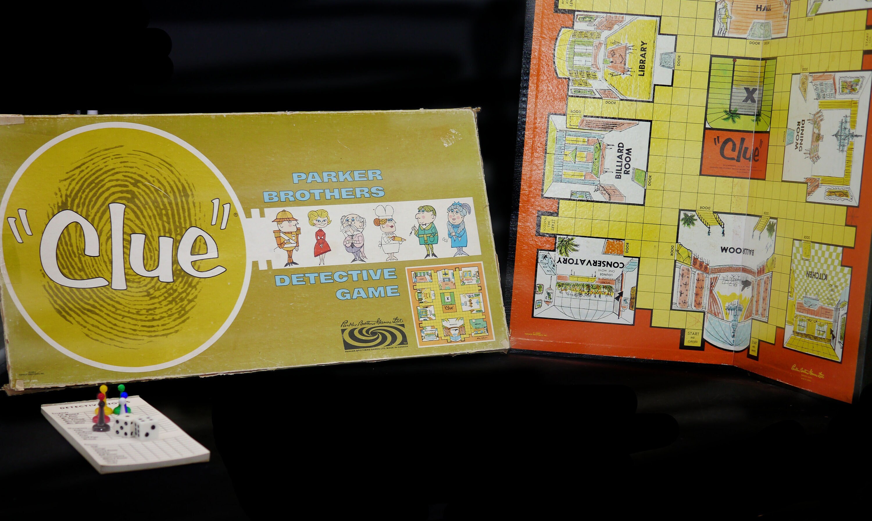 Vintage (1963) Clue board game published in Canada by Parker Brothers