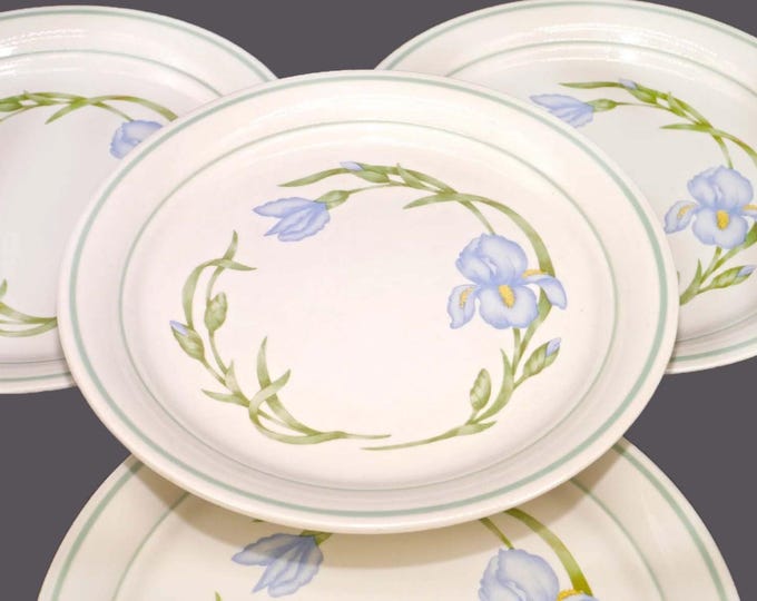 Four Corning Iris stoneware luncheon plates. Corning Corner Stone stoneware made in USA. Flaws (see below).