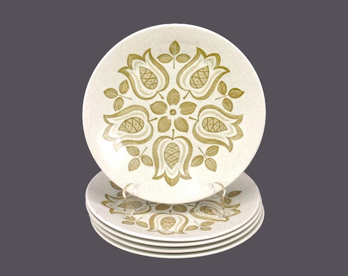 Five J&G Meakin Tulip Time Green stoneware bread plates. Maidstone stoneware made in England.