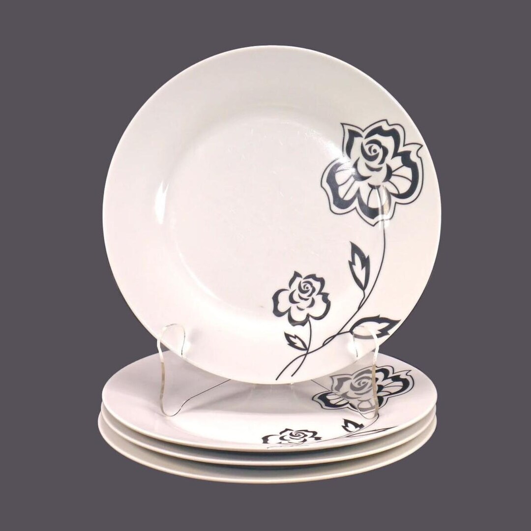 Plate Moda Micro Vintage Moda Dinner Plates Made by Oneida. Black Flowers on White. 4 ...