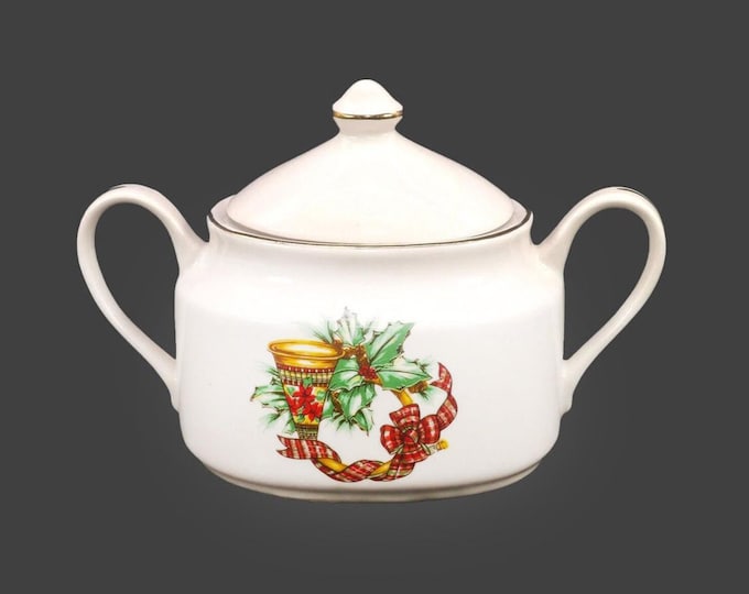 Sonata Noel covered, double-handled sugar bowl. Christmas Porcelain. Minor flaw (see below).