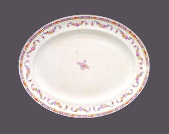 Antique Bridgwood China Turkey Platter: Floral Swags, Lavender Accents