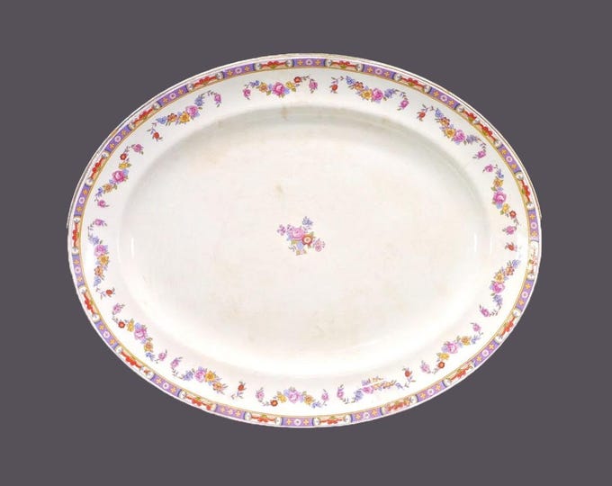 Antique Edwardian Age Bridgwood China Anchor Pottery oval turkey platter made in England. Floral swags with lavender. Flaws (see below).