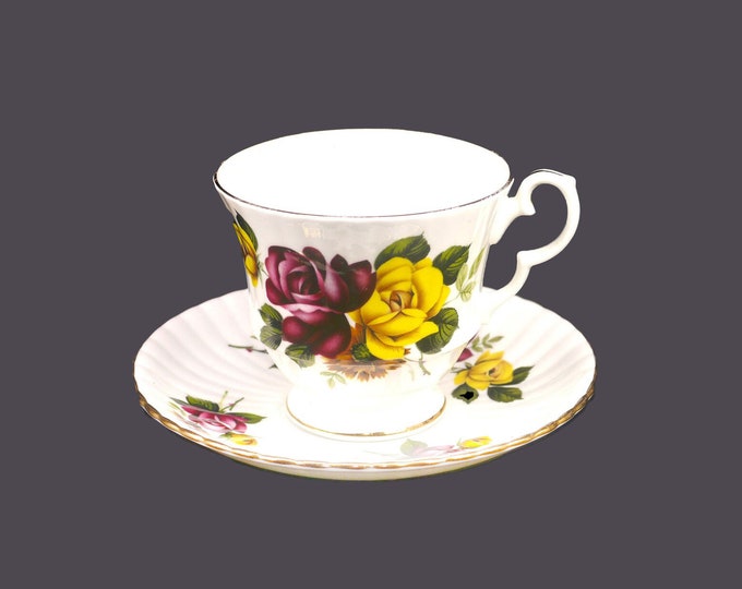 Royal Windsor 3082 cup and saucer set. Bone china made in England. Red, yellow roses.