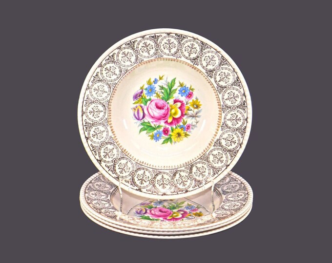 Four Fondeville Athlone rimmed soup bowls. Ambassador Ware ironstone made in England.