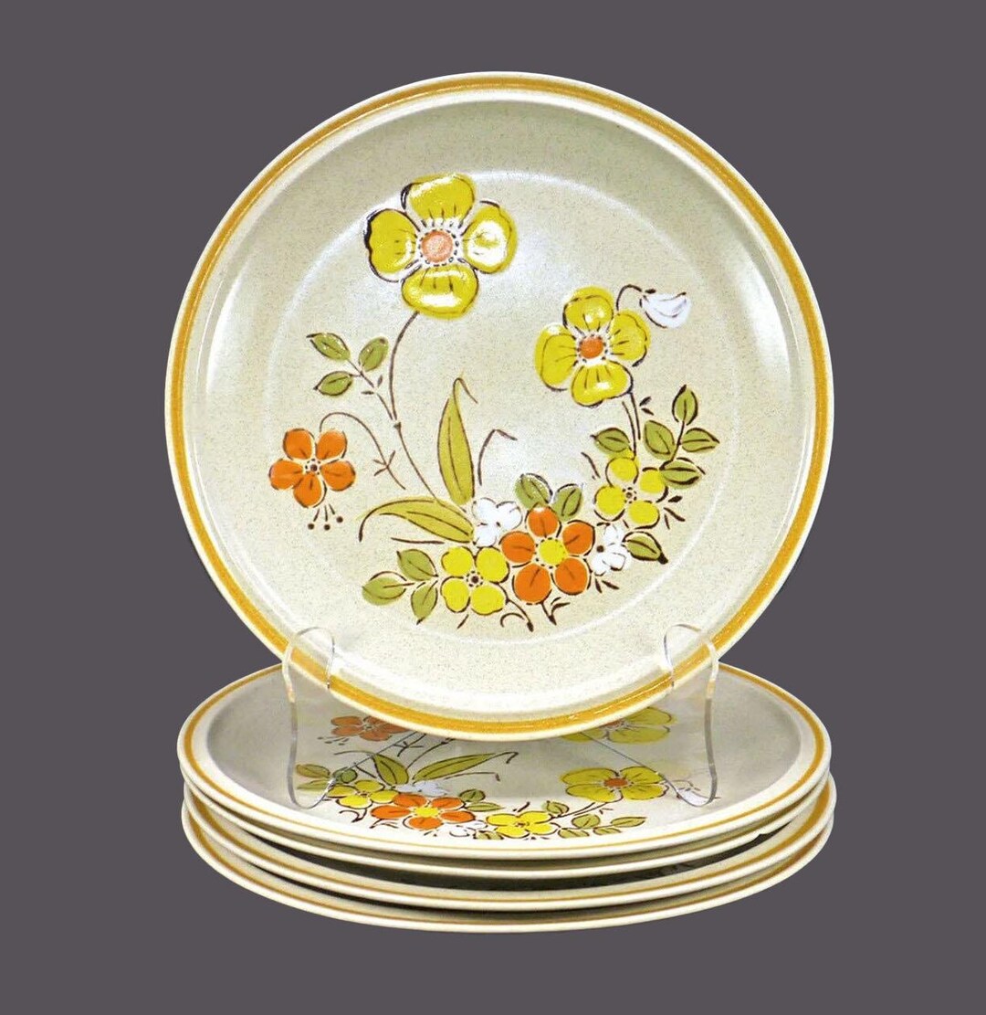 IRONSTONE SUN FLOWER プレート 皿 昭和レトロ当時物日本製 Vintage Hearthside Sunshine Flowers Stoneware Dinner Plates Made