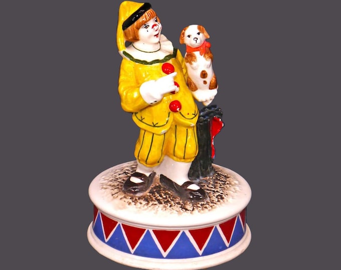 Schmid The Entertainer #254 Clown and Dog hand-painted music box. Original label to base. Made in Japan.
