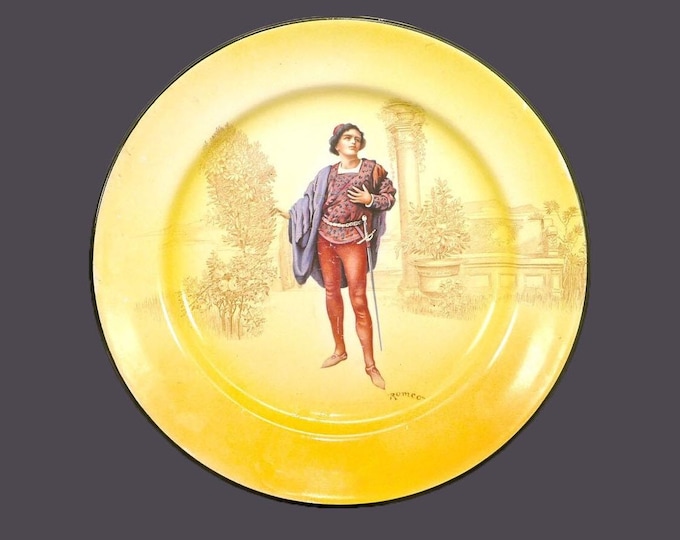 Antique Royal Doulton Romeo large dinner plate. Doulton Shakespeare Series made in England. Minor flaws (see below).
