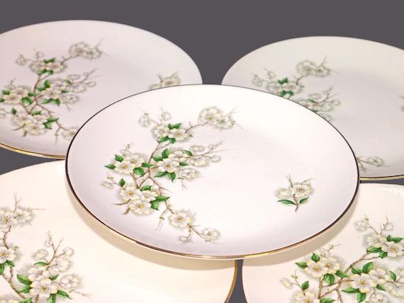 Vintage Georgian China Spring Blossom Luncheon Plates Made in USA