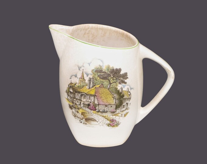 Lord Nelson Ware 3136 hand-decorated pitcher | jug made in England. Cottage scene, green edge.