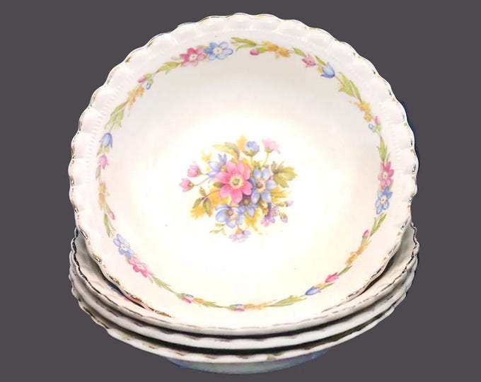 Antique J&G Meakin Fruit Bowls: Edwardian Floral Dessert Nappies, Set of 4