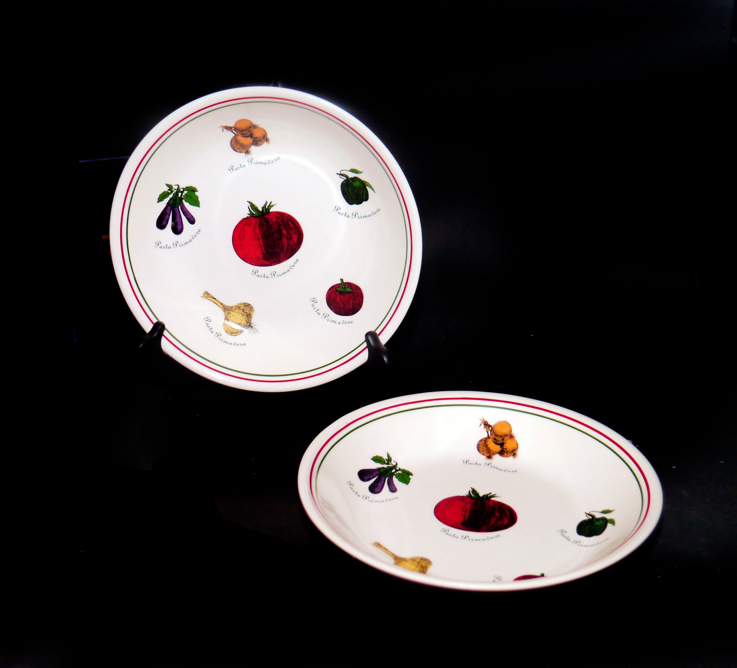 Pair of Certified International Pasta Primavera individual pasta bowls