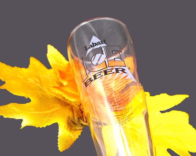 Labatt Ice Beer pilsner glass. Etched-glass logo, Labatt Ice story on back. Promotional glass from 1983 brand launch.