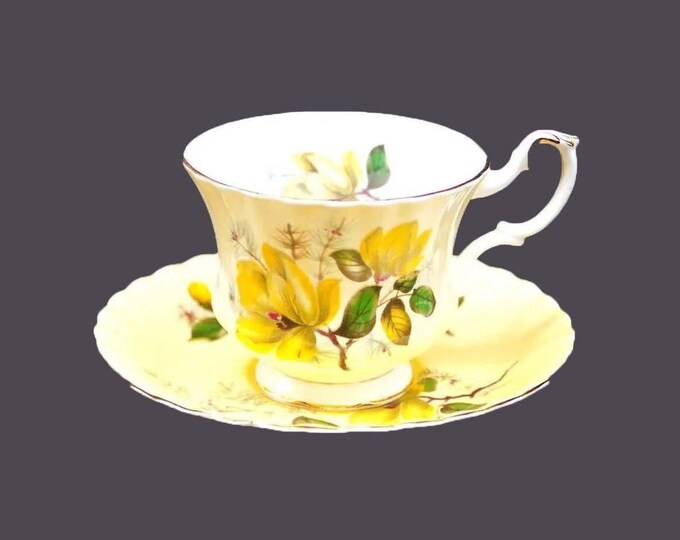 Vintage Royal Albert 4502 bone china cup and saucer set. England. Yellow roses.