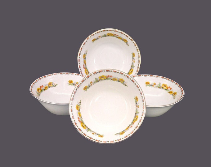 Four John Maddock Embassy Marigold coupe cereal bowls. Art-deco tableware made in England.
