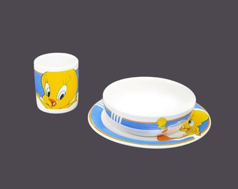 Gibsons Tweety Bird Looney Tunes three-piece set of plate, cereal bowl and mug. Great baby gift.