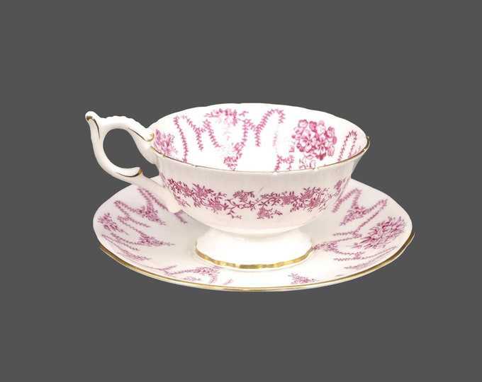 Coalport 4066-A hand-painted wide-mouth cup and saucer set. Bone china made in England.