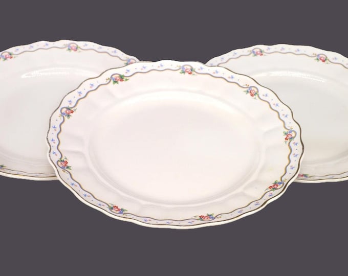 Three Grindley Linden Lea dinner plates. Royal Petal ironstone made in England. Marks (see below).