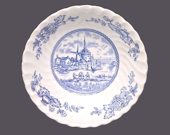 Vintage Johnson Brothers Tulip Time Blue blue-and-white cereal bowl made in England.