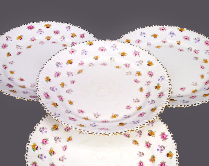 Vintage Royal Stafford Bone China Salad Plates: Rose, Pansy, Forget-Me-Not (Set of 4)