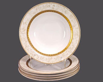 Vintage Royal Heritage Primavera rimmed soup bowls. 5 bowls. Encrusted gold.