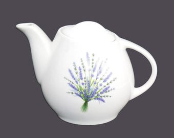 Vintage Lubiana Formenton tea-for-two teapot. Purple heather on white. Made in Poland.