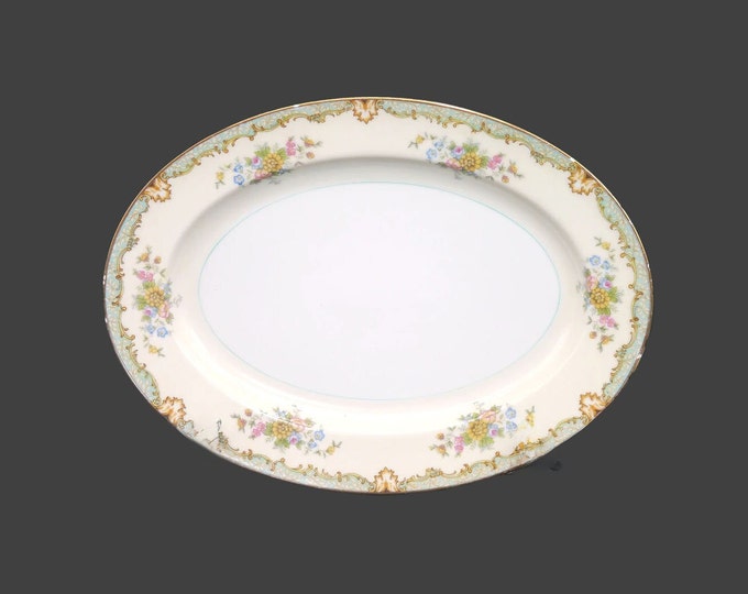 Noritake hand-painted Nippon Lanare oval platter made in Japan. Green verge. Flaws (see below).