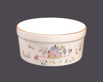 Vintage Jamestown Country Home stoneware soufflé dish made Japan. Folk art motif.