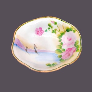 Antique Nippon Rice Bowl: Hand-Painted Sailboat & Roses, Gold Rim (1907-1909)