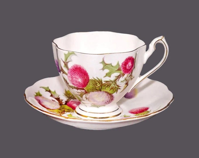 Queen Anne Dundee Thistle bone china cup and saucer set made in England.